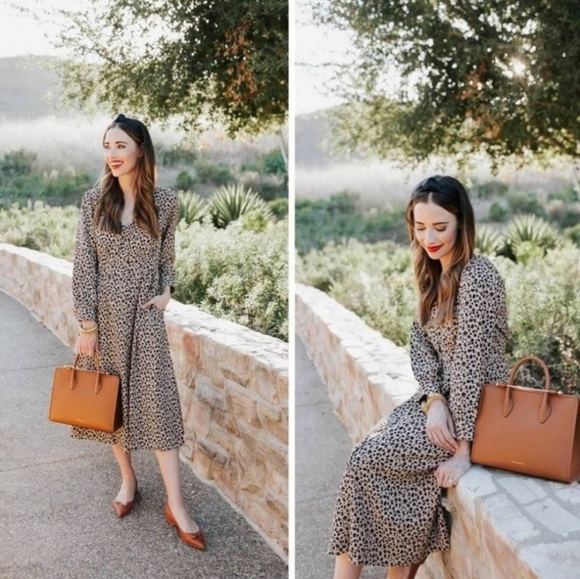 J.CREW Long Sleeve Button Down Midi Dress Leopard Print Womens Size 10T - Picture 2 of 14